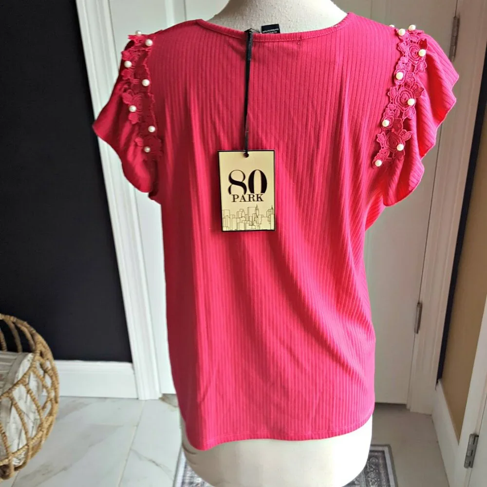 NEW! 80 PARK LACE & PEARL Embellished TOP